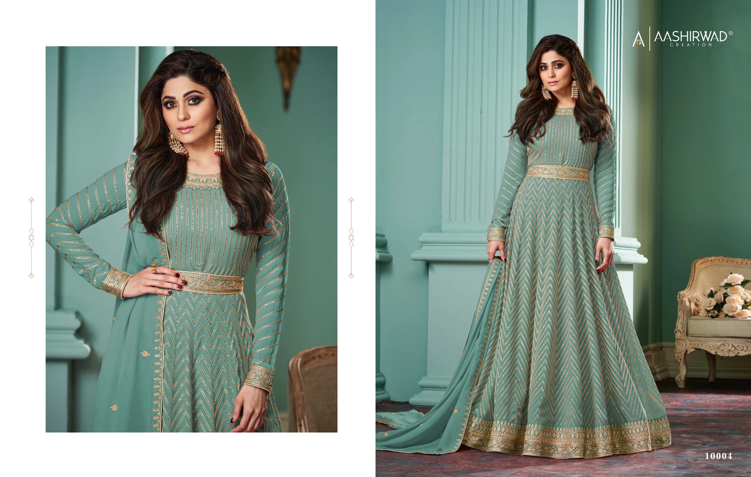 Aashirwad Alizza Real Georgette Designer Gown Wholesale Catalog — Wholesale Kurtis, Aashirwad Creation wholesale from Surat - Gallery Image 3